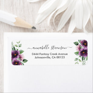 Elegant Bloemen Paarse Groene Bruiloft Etiket