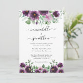 Elegant Bloemen Paarse Groene Bruiloft Kaart (Staand voorkant)