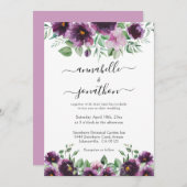 Elegant Bloemen Paarse Groene Bruiloft Kaart (Voorkant / Achterkant)