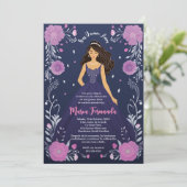 Elegant Bloemen Paarse Jurk Quinceañera Party Kaart (Staand voorkant)