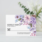 Elegant Bloemen Paarse Waterverf Bruiloft RSVP (Staand voorkant)