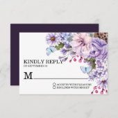 Elegant Bloemen Paarse Waterverf Bruiloft RSVP (Voorkant / Achterkant)