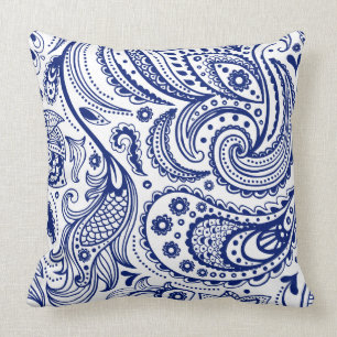Elegant  Bloemen Paisley-White Royal Blue Kussen