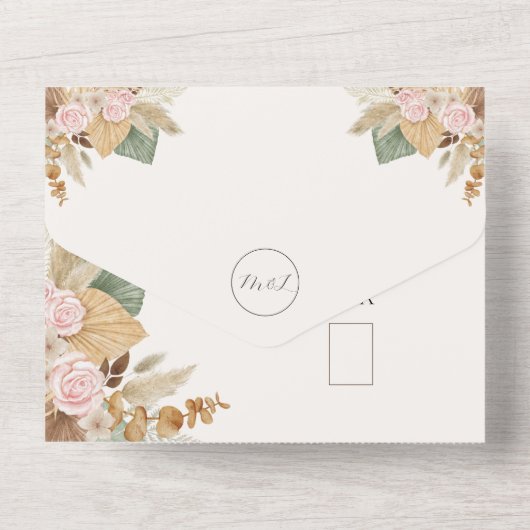 Elegant Bloemen Pampas Gras Alles in Een Bruiloft All In One Uitnodiging (Achterkant)