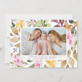 Elegant Bloemen Pasgeboren Foto baby Geboorte Aankondiging (Voorkant)