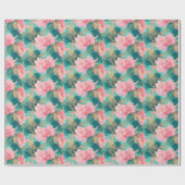 Elegant Bloemen Pastel Roze en Blauwgroen Blauw Cadeaupapier (Vlak)