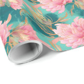 Elegant Bloemen Pastel Roze en Blauwgroen Blauw Cadeaupapier (Rol Hoek)