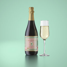 Elegant Bloemen Pastel Roze en Pastel Blauw Sparkling Wijnetiket