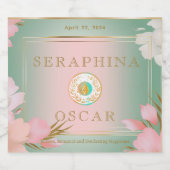 Elegant Bloemen Pastel Roze en Pastel Blauw Sparkling Wijnetiket (Enkel label)