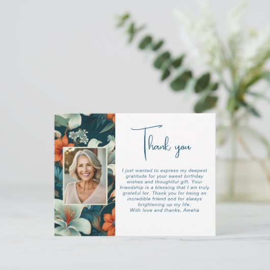 Elegant Bloemen Patroon Foto Dank u Briefkaart (Staand voorkant)