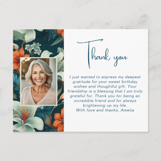 Elegant Bloemen Patroon Foto Dank u Briefkaart (Voorkant)