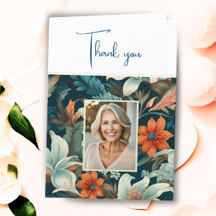 Elegant Bloemen Patroon Foto Verjaardag Bedankkaart