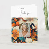 Elegant Bloemen Patroon Foto Verjaardag Bedankkaart (Voorkant)