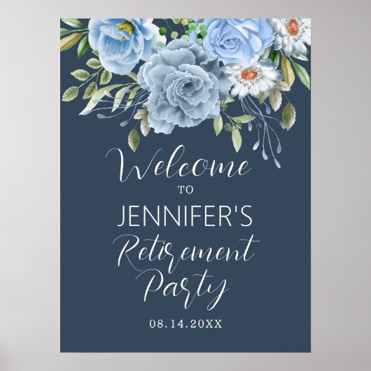 Elegant Bloemen Pensioen Partij Welkomstbord Poster (Voorkant)