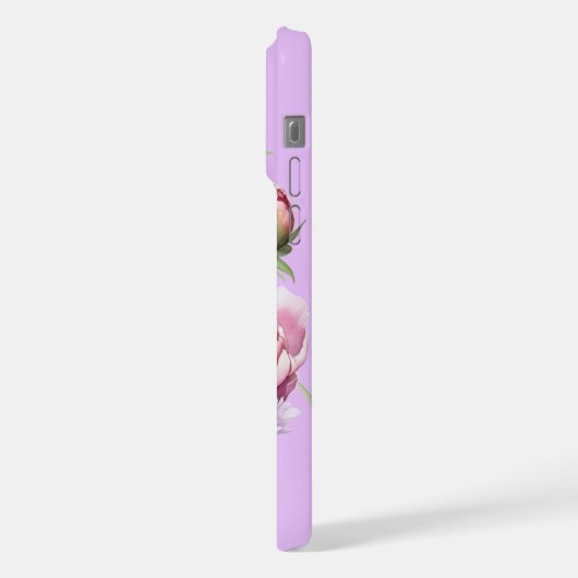 Elegant Bloemen Peony iPhone15 Pro MaxCase - Lila iPhone Hoesje (Linkerkant)