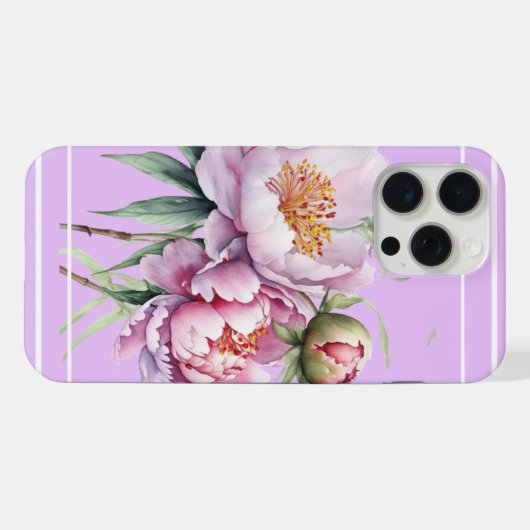 Elegant Bloemen Peony iPhone15 Pro MaxCase - Lila iPhone Hoesje (Achterkant horizontaal)