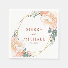 Elegant Bloemen Perzik Goud Terracotta Bruiloft Servet