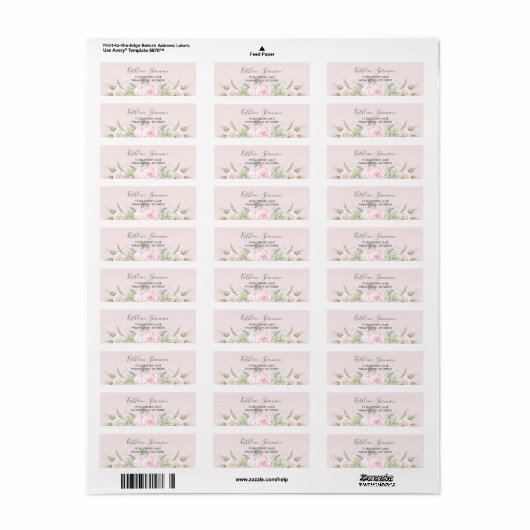 Elegant Bloemen Pinks grijs elke kleur Etiket (Full Sheet)
