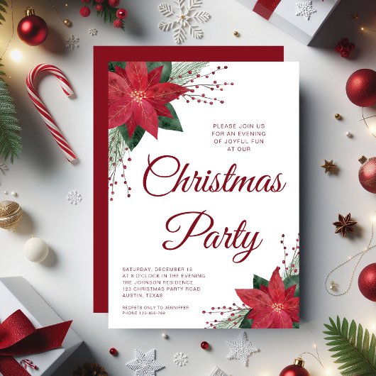 Elegant Bloemen Poinsettia Kerstfeest Kaart