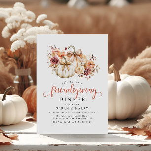 Elegant Bloemen & Pompoenen Friendsgiving Diner Kaart