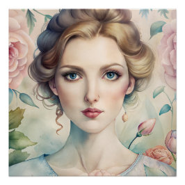 Elegant Bloemen Portret Glanzend Poster