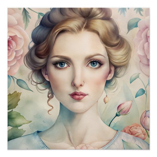 Elegant Bloemen Portret Glanzend Poster (Voorkant)