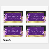 Elegant Bloemen Productlabel Zwart Goud en Paarse Rechthoekige Sticker (Vel)