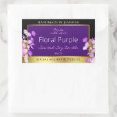 Elegant Bloemen Productlabel Zwart Goud en Paarse Rechthoekige Sticker (Tas)