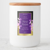 Elegant Bloemen Productlabel Zwart Goud en Paarse Voedselcontainer Etiket (Voorkant)