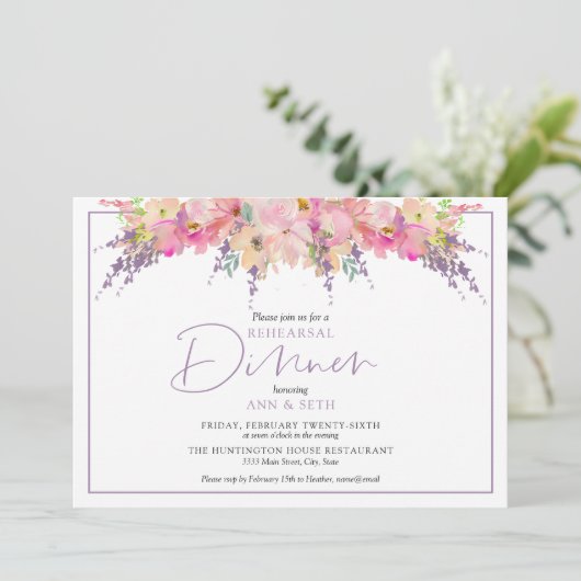 Elegant Bloemen repetitie Diner Bruiloft Bloemen Kaart (Staand voorkant)