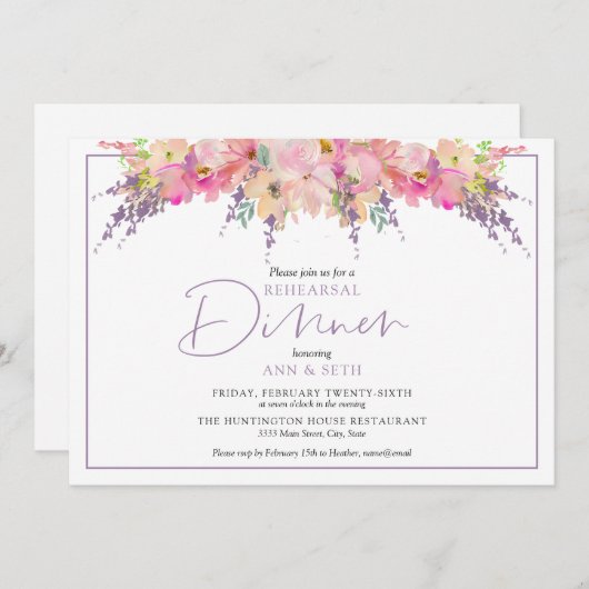 Elegant Bloemen repetitie Diner Bruiloft Bloemen Kaart (Voorkant / Achterkant)