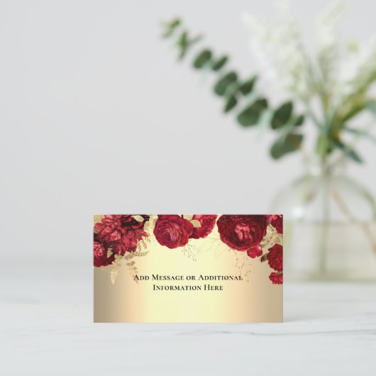 Elegant Bloemen Rood Goud Informatiekaartje (Staand voorkant)