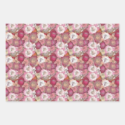 Elegant Bloemen Rood & Roze Bloemen Patroon Thema Inpakpapier Vel (Voorkant 3)