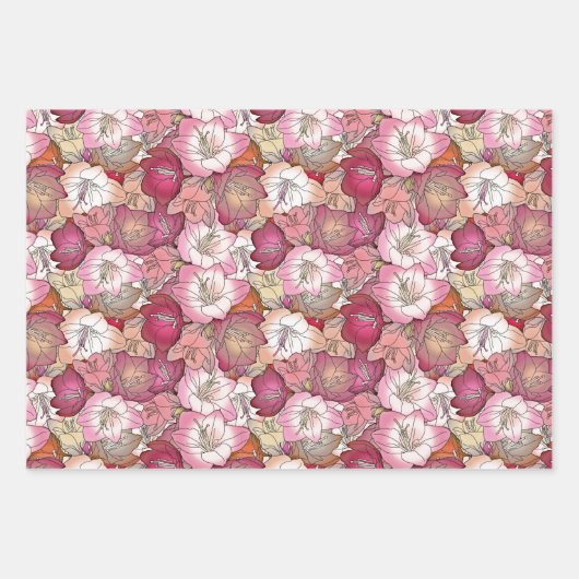Elegant Bloemen Rood & Roze Bloemen Patroon Thema Inpakpapier Vel (Voorkant 2)