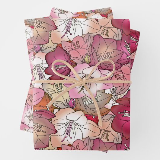 Elegant Bloemen Rood & Roze Bloemen Patroon Thema Inpakpapier Vel (In situ)