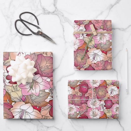 Elegant Bloemen Rood & Roze Bloemen Patroon Thema Inpakpapier Vel (Voorkant)