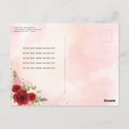 Elegant Bloemen Rood Roze Goud Tiara Quinceañera Briefkaart (Achterkant)