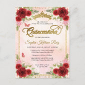 Elegant Bloemen Rood Roze Goud Tiara Quinceañera Briefkaart (Voorkant)