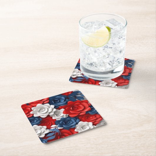 Elegant Bloemen Rood Wit Blauw Bloemen Tuin Ontwer Kartonnen Onderzetters (Insitu)