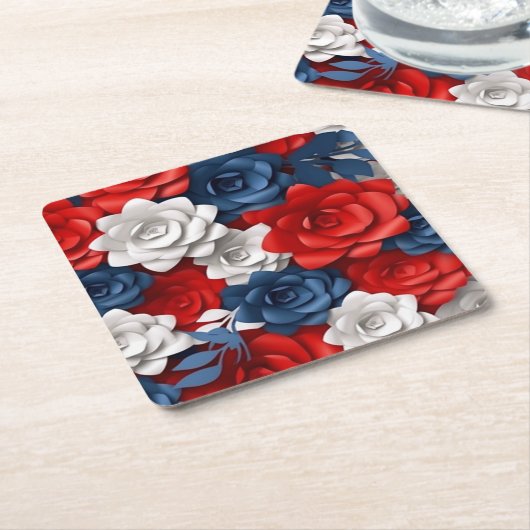 Elegant Bloemen Rood Wit Blauw Bloemen Tuin Ontwer Kartonnen Onderzetters (Schuin)