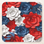 Elegant Bloemen Rood Wit Blauw Bloemen Tuin Ontwer Kartonnen Onderzetters (Voorkant)