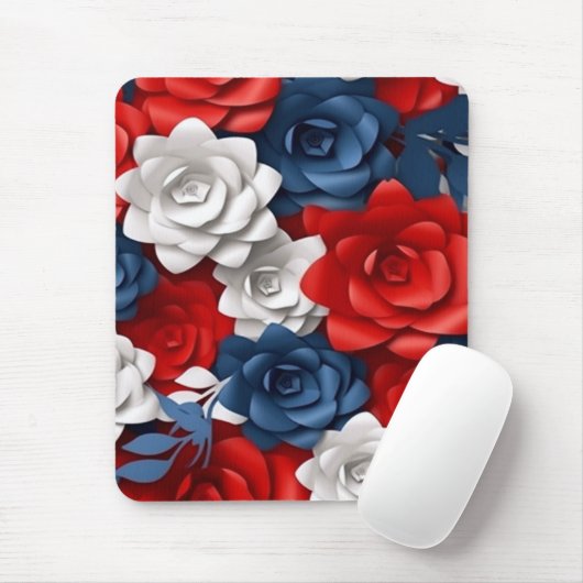 Elegant Bloemen Rood Wit Blauw Bloemen Tuin Ontwer Muismat (Met muis)