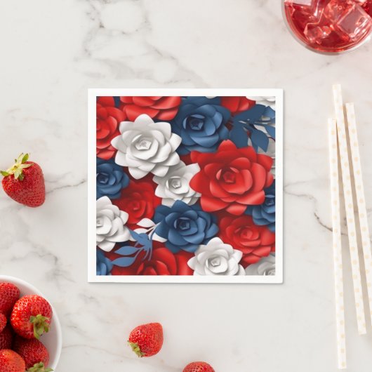 Elegant Bloemen Rood Wit Blauw Bloemen Tuin Ontwer Servet (Insitu)