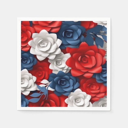 Elegant Bloemen Rood Wit Blauw Bloemen Tuin Ontwer Servet (Voorkant)