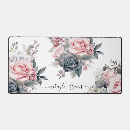 Elegant Bloemen Roos Aangepaste naam Bureaumat (Voorkant)