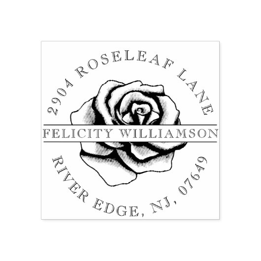 Elegant Bloemen Roos Bloesem Bloemen Crest Adres Rubberstempel (Afrduk)