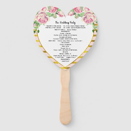 Elegant Bloemen Roos Goud Roze Hart Vorm Handwaaier (Achterkant)