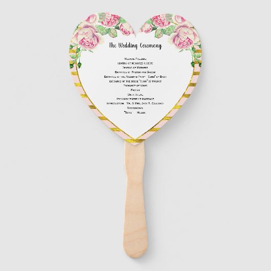 Elegant Bloemen Roos Goud Roze Hart Vorm Handwaaier (Voorkant)