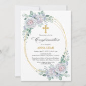 Elegant Bloemen Roos Gouden Kruis Bevestiging Kaart (Voorkant)