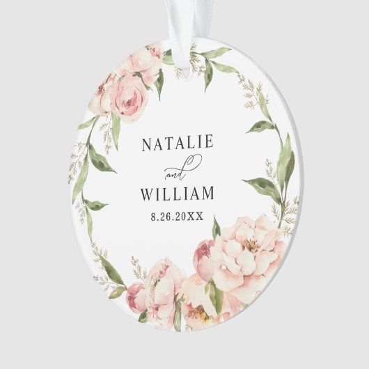 Elegant Bloemen Roos Roze Bruiloft Ornament (voorkant)